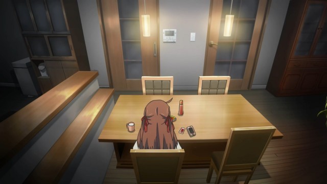 Essa cena mostra a solidão de suzuko devido a ausência do pai.